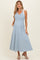Light Blue Striped Smocked Shoulder Tie Maternity Midi Dress