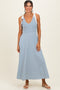 Light Blue Striped Smocked Shoulder Tie Midi Dress