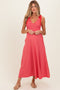 Red Striped Smocked Shoulder Tie Maternity Midi Dress