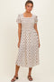 Ecru Polka Dot Smocked Midi Dress