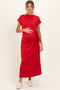 Red Side Tie Short Sleeve Maternity Midi Dress