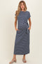 Navy Striped Side Tie Maternity Midi Dress