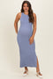 Chambray Blue High Neck Side Slit Maternity Midi Dress