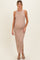 Latte High Neck Side Slit Maternity Midi Dress