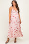 Pink Floral Shoulder Tie Ruffle Hem Maternity Maxi Dress