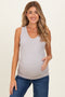Dark Beige Ribbed Sleeveless Ruched Maternity Tank Top
