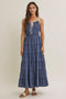 Denim Blue Smocked Waist Tiered Maxi Dress