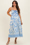 Blue Printed Front Tie Maternity Midi Dress