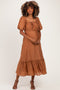 Mocha Textured Woven Square Neck Maternity Midi Dress