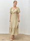 Beige Textured Woven Square Neck Midi Dress