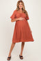 Brick Textured Bubble Sleeve Maternity Dress
