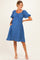 Blue Textured Bubble Sleeve Maternity Dress