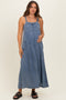 Denim Blue Sleeveless Side Pocket Maternity Dress