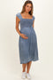 Medium Denim Chambray Smocked Maternity Midi Dress