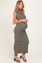 Olive Ribbed Knit Mock Neck Maternity Maxi Dress