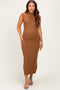 Mocha Ribbed Knit Mock Neck Maternity Maxi Dress