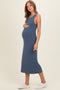 Dark Indigo Ribbed Maternity Midi Tank Dress