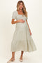 Sage Smocked Puff Sleeve Tiered Linen Maternity Midi Dress