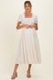 Natural Smocked Puff Sleeve Tiered Linen Maternity Midi Dress