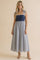 Navy Polka Dot Stripe Shoulder Tie Midi Dress