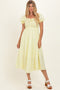 Yellow Square Neck Puff Sleeve Midi Dress