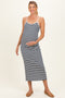 Navy Striped Sleeveless Maternity Midi Dress