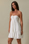 White Strapless Lace Accent Babydoll Mini Dress