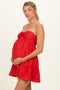 Red Strapless Lace Accent Babydoll Maternity Mini Dress