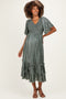 Olive Pleated Satin Smocked Maternity Midi Dress