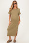 Olive Striped Knit Scallop Accent Maternity Maxi Dress