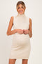 Biege Cable Knit Sleeveless Turtleneck Maternity Dress