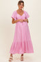 Pink Flutter Sleeve Ruffle Hem Maternity Maxi Dress