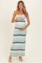Blue Multi Striped Strapless Flare Maternity Maxi Dress