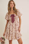Burgundy Bow Smocked Bubble Sleeve Mini Dress