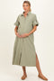 Sage Side Slit Button Down Maternity Midi Dress
