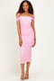 Baby Pink Ruched Mesh Off Shoulder Midi Dress