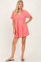 Coral V-Neck Basic Dress