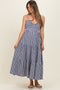 Navy Gingham Cutout Tie Back Tiered Maternity Maxi Dress