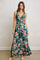 Deep Teal Floral Front Knot Open Back Maxi Dress