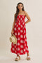 Red Printed Square Neck Smocked Maxi Dress
