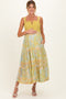 Lime Colorblock Floral Tiered Maternity Midi Dress