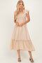 Khaki Button Accent Smocked Ruffle Midi Dress