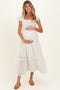 Natural Button Accent Smocked Ruffle Maternity Midi Dress