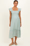Light Blue Button Accent Smocked Ruffle Maternity Midi Dress