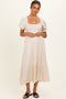 Cream Smocked Puff Sleeve Ruffle Trim Maternity Midi Dress