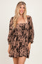 Taupe Floral Square Neck Dress
