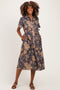 Navy Blue Floral Button Up Maternity Midi Dress
