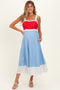 Red Blue Colorblock Sleeveless Maternity Midi Dress