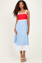 Red Blue Colorblock Sleeveless Midi Dress