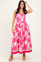 Pink Floral Strapless Midi Dress